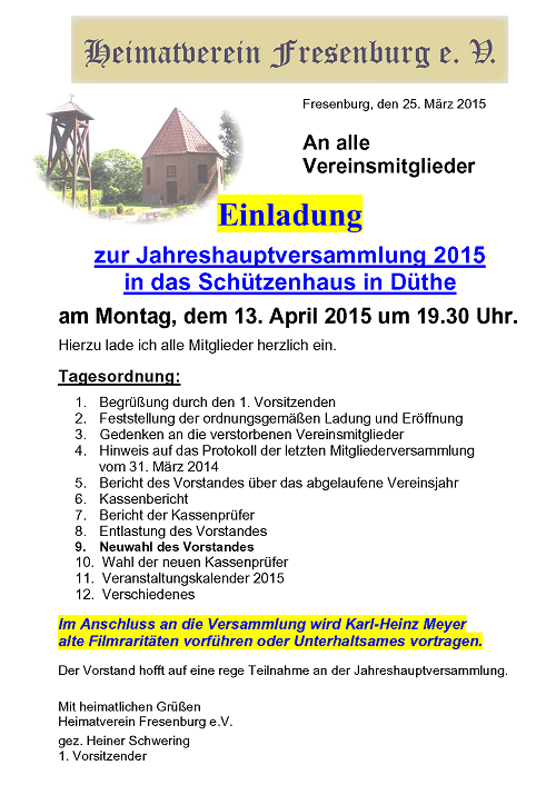 Jahreshauptversammlung 2015