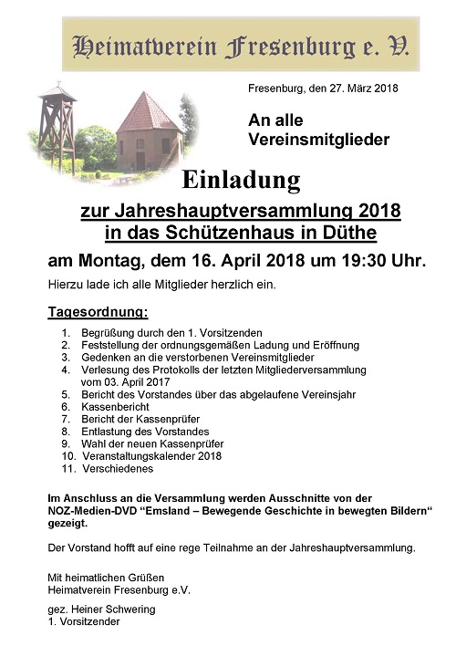 Einladung zur Jahreshauptversammlung 2018 Einladung zur Jahreshauptversammlung 2018